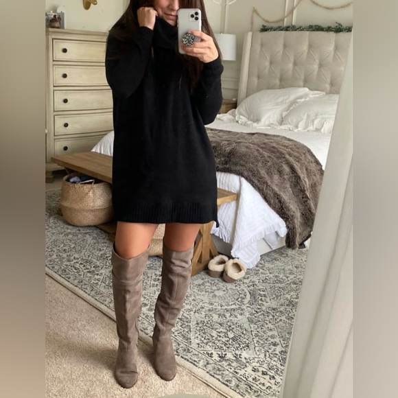 NWT Lulus Autumn Daze Black Cowl Neck Long Sleeve Sweater Dress - Size L - Picture 7 of 15